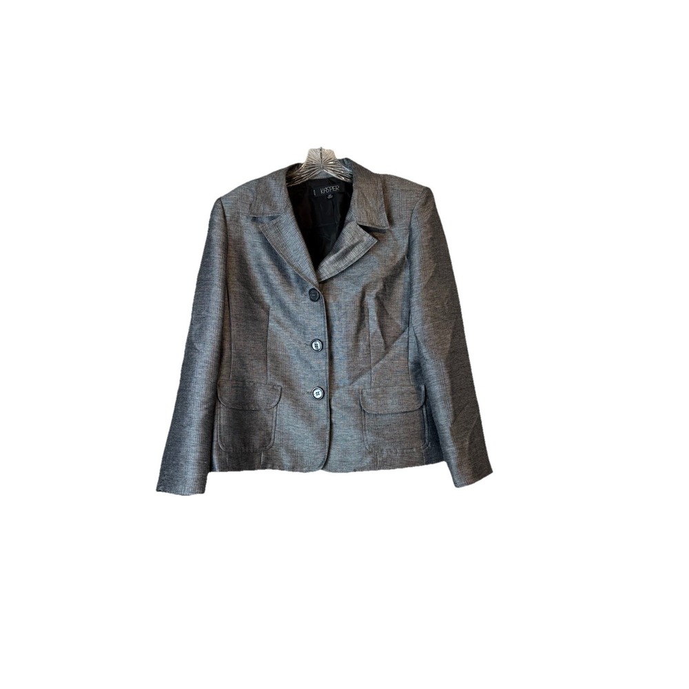 Kasper Women's Gray Metallic  Suit Jacket Sz 14 Petite Single Breasted Shimmer‎